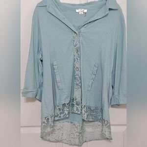 Simply Noelle Blue Lace Button Down Shirt